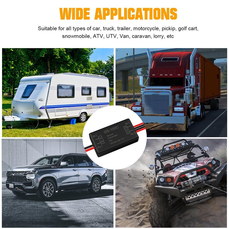 BJZ 2Pcs Flash Strobe Controller 12V 24V GS-100C Auto Car Flasher Module for Tail Side Clearance Top LED Lights Brake Stop Warning Grille Bumper Lights - Image 5